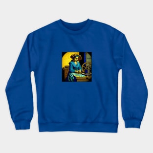 Illustration of a woman sitting at a table in Van Gogh style Crewneck Sweatshirt